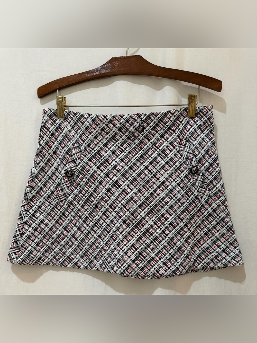 NWOT Zara Tweed Textured Weave Nautical Anchor Button High Waist Mini Skirt - L - Picture 8 of 16
